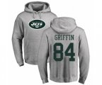 New York Jets #84 Ryan Griffin Ash Name & Number Logo Pullover Hoodie