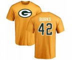 Green Bay Packers #42 Oren Burks Gold Name & Number Logo T-Shirt