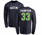 Seattle Seahawks #33 Tedric Thompson Navy Blue Name & Number Logo Long Sleeve T-Shirt