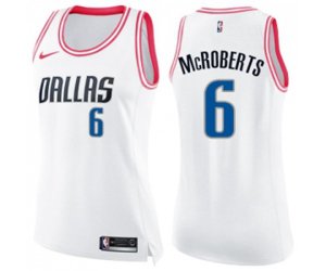 Women\'s Dallas Mavericks #6 Josh McRoberts Swingman White Pink Fashion Basketball Jersey