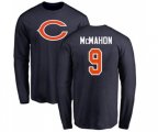 Chicago Bears #9 Jim McMahon Navy Blue Name & Number Logo Long Sleeve T-Shirt