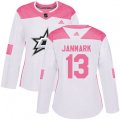 Women's Dallas Stars #13 Mattias Janmark Authentic White Pink Fashion NHL Jersey