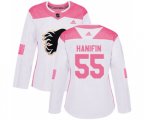 Women Calgary Flames #55 Noah Hanifin Authentic White Pink Fashion Hockey Jersey
