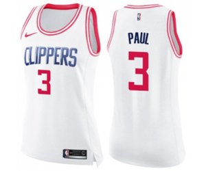 Women\'s Los Angeles Clippers #3 Chris Paul Swingman White Pink Fashion Basketball Jersey