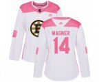 Women Adidas Boston Bruins #14 Chris Wagner Authentic White Pink Fashion NHL Jersey
