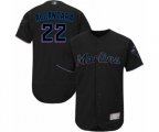 Miami Marlins #22 Sandy Alcantara Black Alternate Flex Base Authentic Collection Baseball Jersey