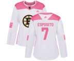 Women Boston Bruins #7 Phil Esposito Authentic White Pink Fashion Hockey Jersey