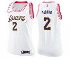 Women's Los Angeles Lakers #2 Derek Fisher Swingman White Pink Fashion Basketball Jersey