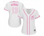 Women's Cleveland Indians #13 Omar Vizquel Replica White Fashion Cool Base Baseball Jersey