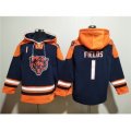 Chicago Bears #1 Justin Fields Navy Ageless Must-Have Lace-Up Pullover Hoodie