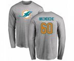 Miami Dolphins #60 Robert Nkemdiche Ash Name & Number Logo Long Sleeve T-Shirt