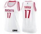 Women's Houston Rockets #17 PJ Tucker Swingman White Pink Fashion Basketball Jersey