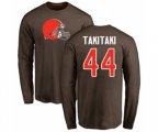 Cleveland Browns #44 Sione Takitaki Brown Name & Number Logo Long Sleeve T-Shirt
