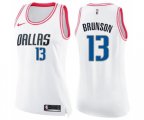 Women's Dallas Mavericks #13 Jalen Brunson Swingman White Pink Fashion Basketball Jersey