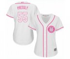 Women's Houston Astros #55 Ryan Pressly Authentic White Fashion Cool Base Baseball Jersey