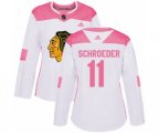 Women's Chicago Blackhawks #11 Jordan Schroeder Authentic White Pink Fashion NHL Jersey
