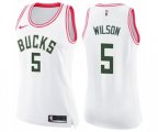 Women's Milwaukee Bucks #5 D. J. Wilson Swingman White Pink Fashion Basketball Jersey