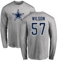 Dallas Cowboys #57 Damien Wilson Ash Name & Number Logo Long Sleeve T-Shirt