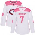 Women Montreal Canadiens #7 Howie Morenz Authentic White Pink Fashion NHL Jersey