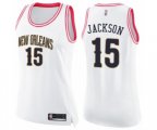 Women's New Orleans Pelicans #15 Frank Jackson Swingman White Pink Fashion Basketball Jersey