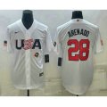 USA Baseball #28 Nolan Arenado Number 2023 White World Baseball Classic Replica Stitched Jersey1