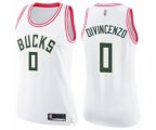 Women's Milwaukee Bucks #0 Donte DiVincenzo Swingman White Pink Fashion Basketball Jersey