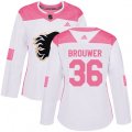 Women Calgary Flames #36 Troy Brouwer Authentic White Pink Fashion NHL Jersey