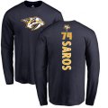 Nashville Predators #74 Juuse Saros Navy Blue Backer Long Sleeve T-Shirt