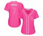 Women's Tampa Bay Rays #7 Michael Perez Authentic Pink Fashion Cool Base Baseball Jersey