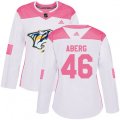 Women Nashville Predators #46 Pontus Aberg Authentic White Pink Fashion NHL Jersey