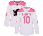 Women Calgary Flames #10 Gary Roberts Authentic White Pink Fashion Hockey Jersey