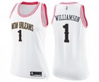 Women's New Orleans Pelicans #1 Zion Williamson Swingman White Pink Fashion Basketball Jersey