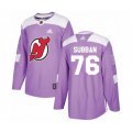 New Jersey Devils #76 P. K. Subban Authentic Purple Fights Cancer Practice Hockey Jersey