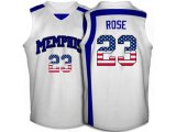 2016 US Flag Fashion Memphis Tigers Derrick Rose #23 College Basketball Throwback Jersey - White