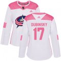 Women's Columbus Blue Jackets #17 Brandon Dubinsky Authentic White Pink Fashion NHL Jersey