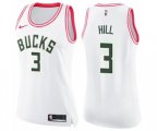 Women's Milwaukee Bucks #3 George Hill Swingman White Pink Fashion Basketball Jersey