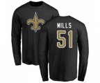 New Orleans Saints #51 Sam Mills Black Name & Number Logo Long Sleeve T-Shirt
