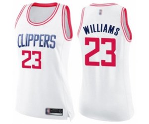 Women\'s Los Angeles Clippers #23 Lou Williams Swingman White Pink Fashion Basketball Jersey