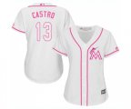 Women's Miami Marlins #13 Starlin Castro Replica White Fashion Cool Base Baseball Jersey