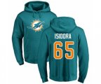 Miami Dolphins #65 Danny Isidora Aqua Green Name & Number Logo Pullover Hoodie