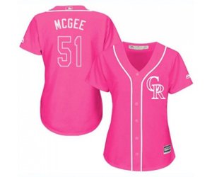 Women\'s Colorado Rockies #51 Jake McGee Authentic Pink Fashion Cool Base Baseball Jersey