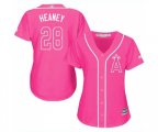 Women's Los Angeles Angels of Anaheim #28 Andrew Heaney Authentic Pink Fashion Baseball Jersey