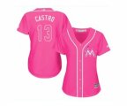 Women's Miami Marlins #13 Starlin Castro Pink Fashion Stitched MLB Jersey