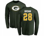 Green Bay Packers #28 Tony Brown Green Name & Number Logo Long Sleeve T-Shirt