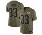 Green Bay Packers #33 Aaron Jones 2022 Olive Salute To Service Limited Stitched Jersey