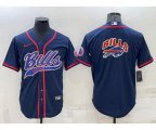 Buffalo Bills Navy Team Blue Big Logo With Patch Cool Base Stitched Baseball Jersey