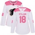 Women Calgary Flames #18 Matt Stajan Authentic White Pink Fashion NHL Jersey