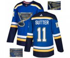 St. Louis Blues #11 Brian Sutter Authentic Royal Blue Fashion Gold NHL Jersey