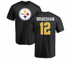 Pittsburgh Steelers #12 Terry Bradshaw Black Name & Number Logo T-Shirt