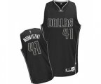 Dallas Mavericks #41 Dirk Nowitzki Authentic Black White Fashion Basketball Jersey